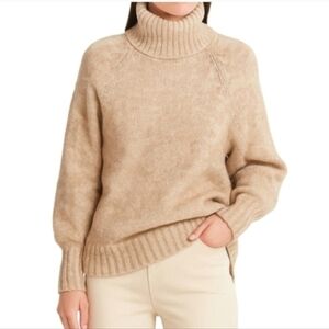 Michael Kors Camel Cable Marbled White Turtleneck Sweater Medium